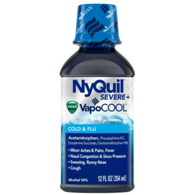 Vicks NyQuil SEVERE with VapoCOOL Nighttime Cough, Cold and Flu relief liquid, Berry, 12 Fl Oz