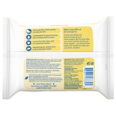 JOHNSONS HAND AND FACE WIPES 25CT