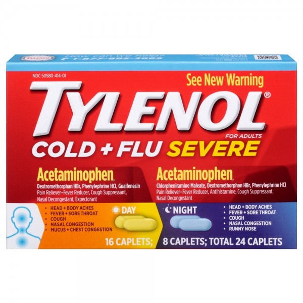 TYLENOL COLD/FLU SEVR DAY/NIGHT CPL 24CT