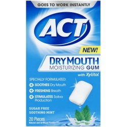 ACT Dry Mouth Moisturizing Gum, Soothing Mint, Sugar Free, 20 Count (Pack of 3)