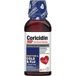Coricidin HBP Nighttime Multi-Symptom Cold Liquid Cherry, 12 Fl Oz