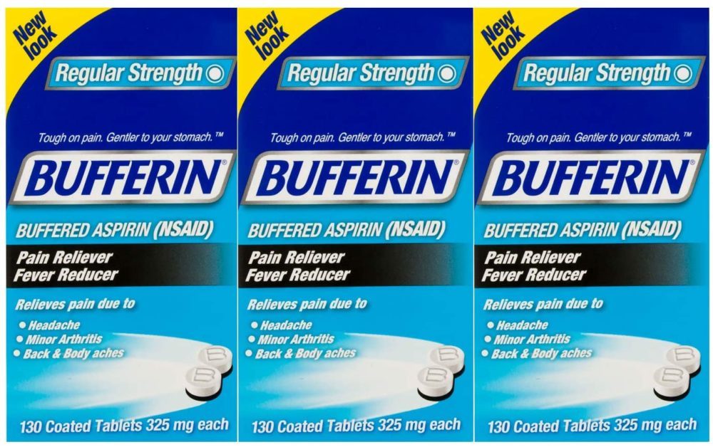 Bufferin Buffered Aspirin Coated Tablets, 325mg, 130 Ct Pack of 3